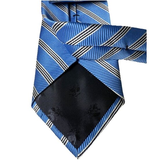 Brooks Brother Blue Silk Tie Black & White Diagonal Stripes Classic Style - Picture 3 of 6